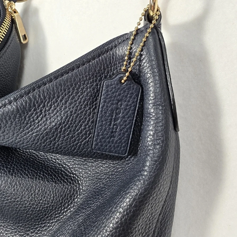COACH ABBY Navy Blue Pebbled Leather Hobo Shoulder Duffle Bag Purse Tote F31507